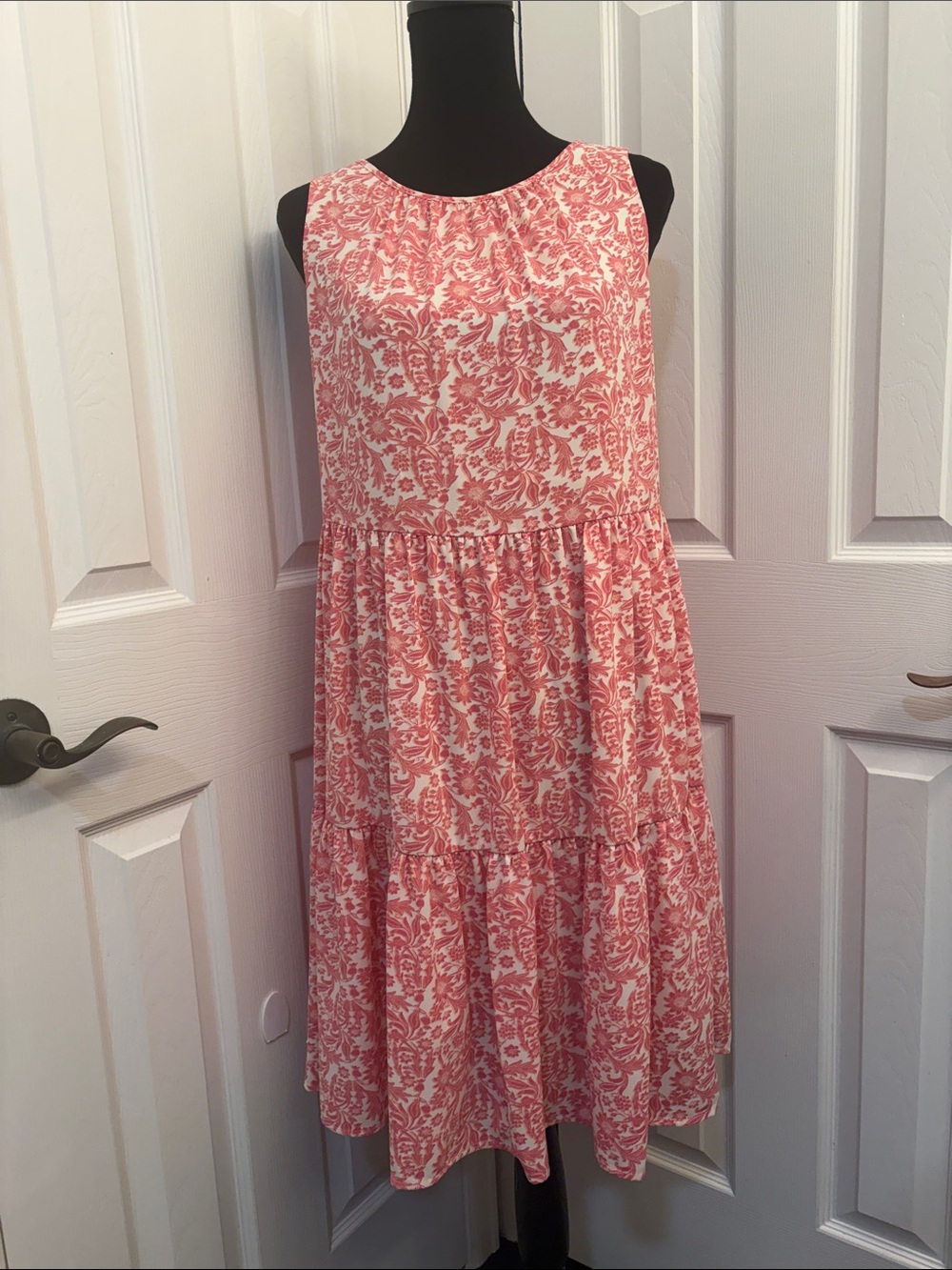Caslon Pink and Cream Sleeveless Tiered Midi Dress